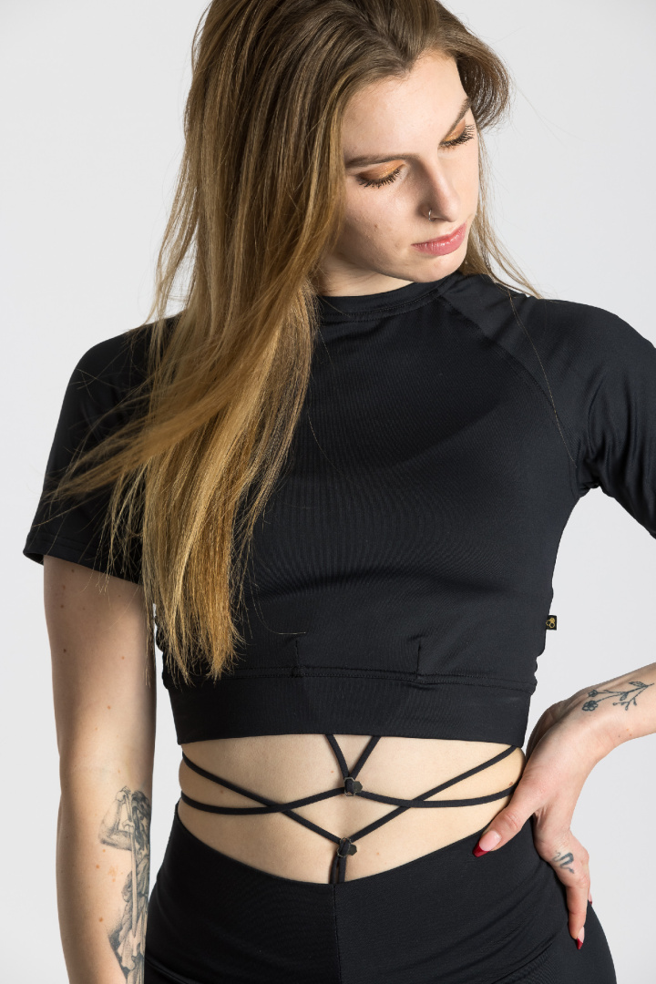 GoldBee Crop Top Krátký Fifty Shades Of Black (Barva Black, Velikost XS)