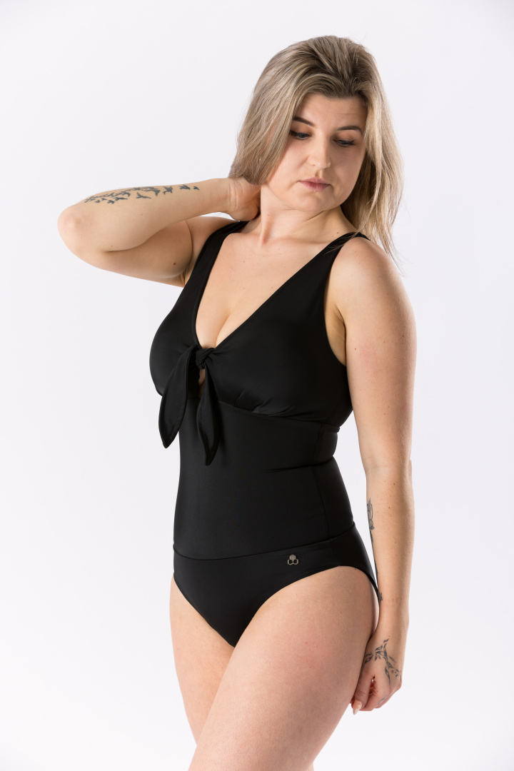 GoldBee Jednodílné Plavky Vázací Pro Velká Prsa Black (Barva Black, Velikost 3XL)