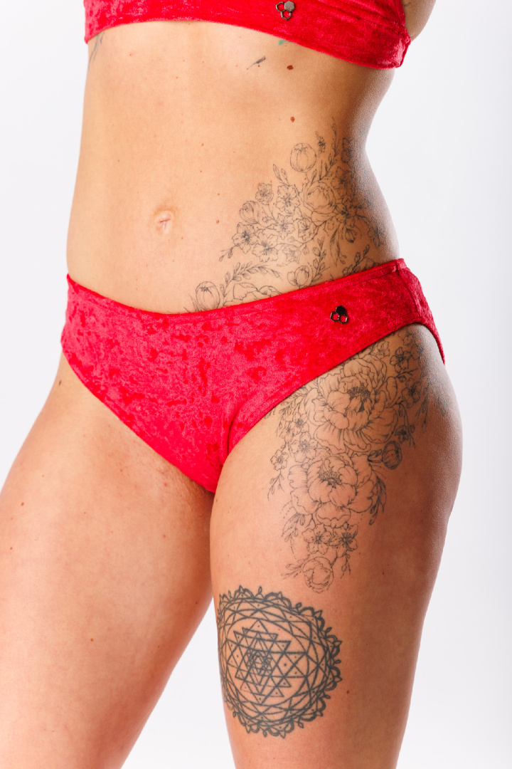 GoldBee Sametové Plavky Kalhotky Red (Barva Red, Velikost S)