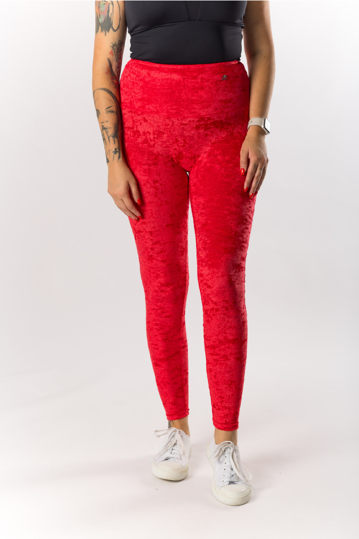 GoldBee Sametové Legíny Stahující Pas Red (Barva Red, Velikost 3XL)