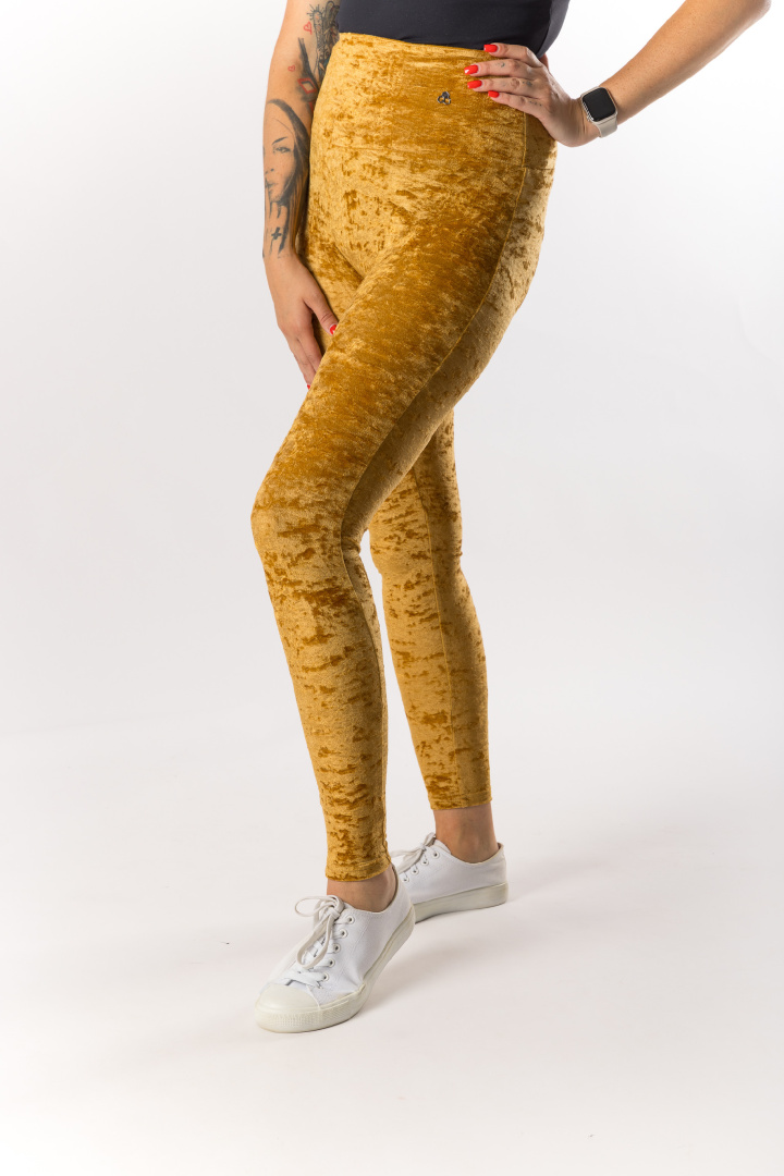 GoldBee Sametové Legíny Stahující Pas Gold (Barva Gold, Velikost 3XL)