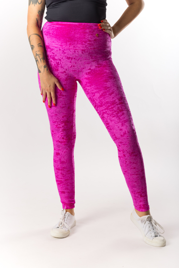 GoldBee Sametové Legíny Stahující Pas Neon Pink (Barva Neon Pink, Velikost 3XL)