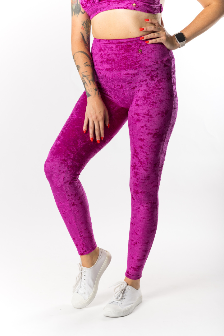 GoldBee Sametové Legíny Stahující Pas Fuchsia (Barva Fuchsia, Velikost 3XL)