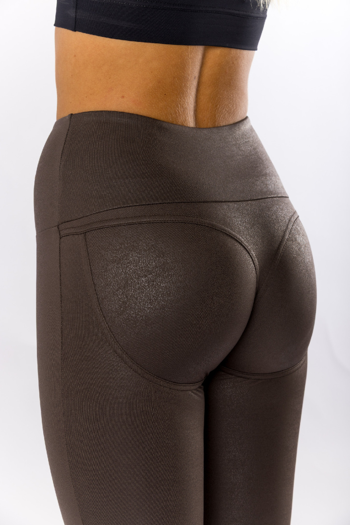 GoldBee Tvarující Legíny Koženkové Brown (Barva Brown, Velikost 3XL)