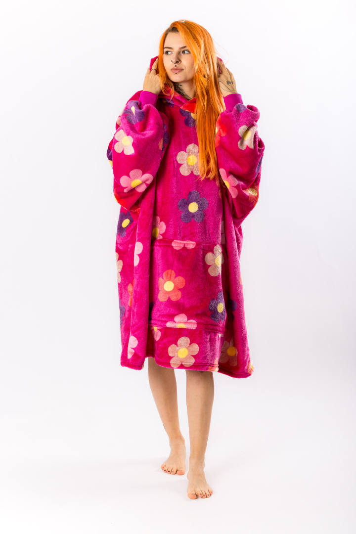 GoldBee Mikina Doba Ledová Fluffy Flowers Pink (Barva Flowers Pink, Velikost XL-4XL)