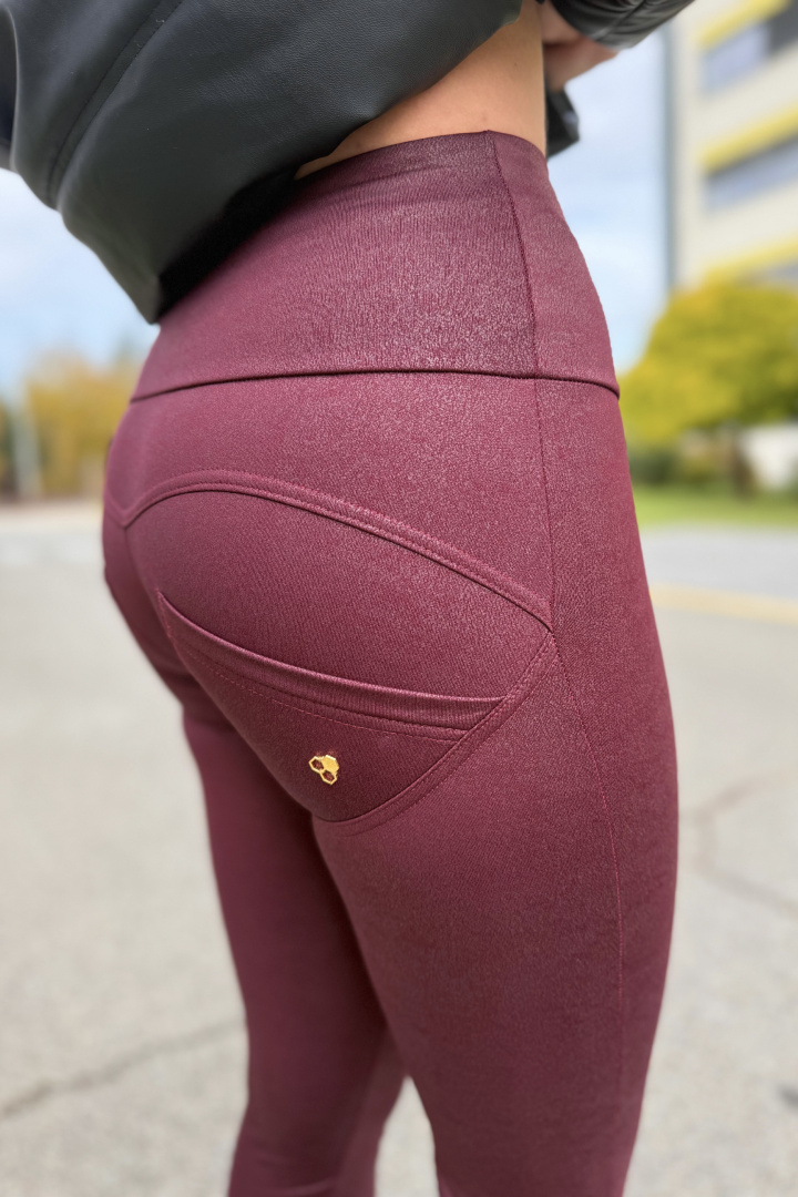 GoldBee Legíny Push-Up Pro Koženkové Bordo (Barva Bordo, Velikost 3XL)