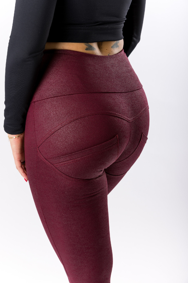 GoldBee Legíny Push-Up Pro Koženkové Bordo (Barva Bordo, Velikost 3XL)