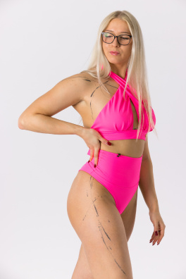 GoldBee Plavky Stahovací Brazilky Neon Pink (Barva Neon Pink, Velikost 3XL)