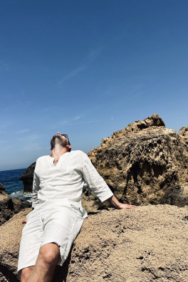 GoldBee Pánské Lněné Šortky White (Barva White, Velikost L)