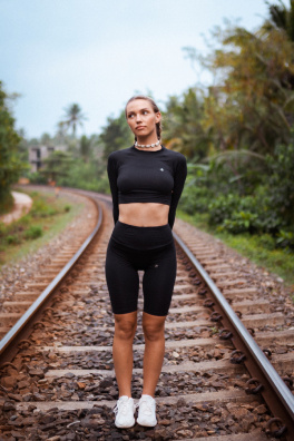 GoldBee Crop-Top S Dlouhým Rukávem BeClassic Black (Barva Black, Velikost L)