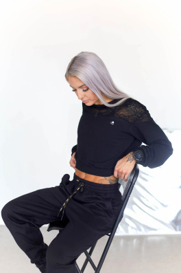 GoldBee Krajková Crop Mikina Black (Barva Black, Velikost XS)