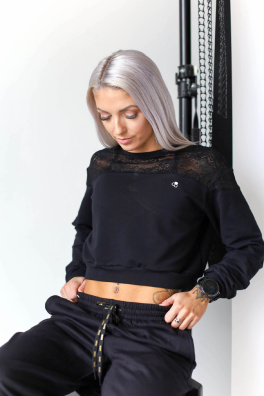 GoldBee Krajková Crop Mikina Black (Barva Black, Velikost XS)