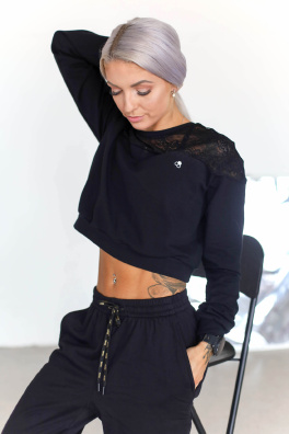 GoldBee Krajková Crop Mikina Black (Barva Black, Velikost XS)