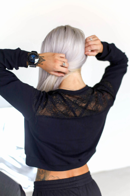 GoldBee Krajková Crop Mikina Black (Barva Black, Velikost XS)