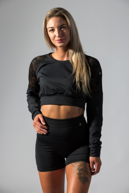 GoldBee Crop-Top BeClassic S Krajkou Black (Barva Black, Velikost XS)