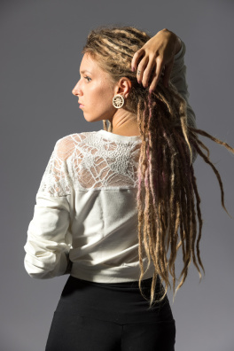 GoldBee Krajková Crop Mikina White (Barva White, Velikost L)