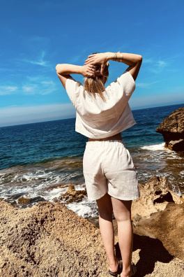 GoldBee Dámské Lněné Šortky Off White (Barva Off White, Velikost S)