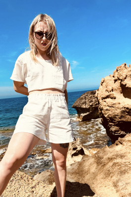 GoldBee Dámské Lněné Šortky Off White (Barva Off White, Velikost S)