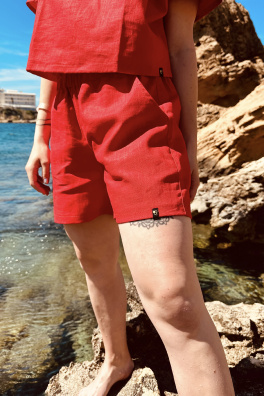 GoldBee Dámské Lněné Šortky Red (Barva Red, Velikost L)