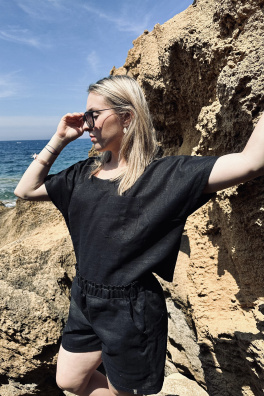 GoldBee Dámské Lněné Šortky Black (Barva Black, Velikost L)