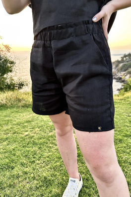 GoldBee Dámské Lněné Šortky Black (Barva Black, Velikost L)