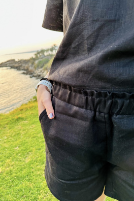 GoldBee Dámské Lněné Šortky Black (Barva Black, Velikost L)