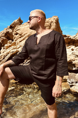 GoldBee Pánské Lněné Šortky Black (Barva Black, Velikost L)