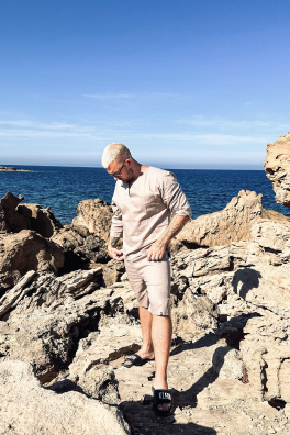 GoldBee Pánské Lněné Šortky Taupe (Barva Taupe, Velikost L)