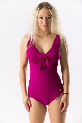 GoldBee Jednodílné Plavky Vázací Pro Velká Prsa Fuchsia (Barva Fuchsia, Velikost 3XL)