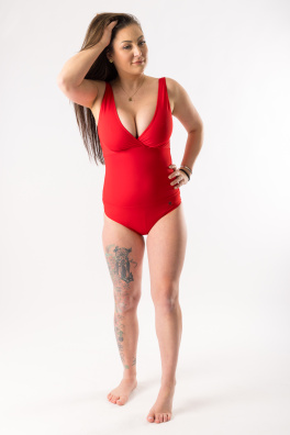 GoldBee Jednodílné Plavky Stahující Pro Velká Prsa Red (Barva Red, Velikost 3XL)