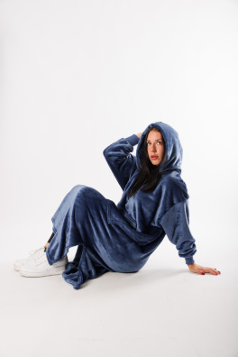 GoldBee Extra Dlouhá Mikina Doba Ledová Fluffy Jeans (Barva Jeans, Velikost XL-4XL)