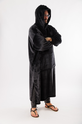 GoldBee Extra Dlouhá Mikina Doba Ledová Fluffy Black (Barva Black, Velikost XL-4XL)