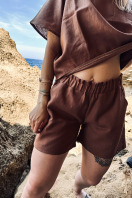GoldBee Dámské Lněné Šortky Brown (Barva Brown, Velikost S)