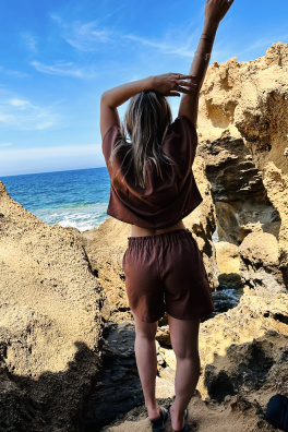 GoldBee Dámské Lněné Šortky Brown (Barva Brown, Velikost S)