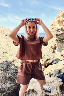 GoldBee Dámské Lněné Šortky Brown (Barva Brown, Velikost S)