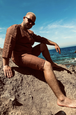 GoldBee Pánské Lněné Šortky Brown (Barva Brown, Velikost L)