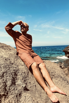 GoldBee Pánské Lněné Šortky Brown (Barva Brown, Velikost L)