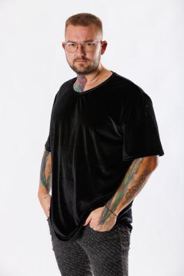 GoldBee Pánské Semišové Tričko Black (Barva Black, Velikost L)