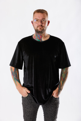 GoldBee Pánské Semišové Tričko Black (Barva Black, Velikost L)