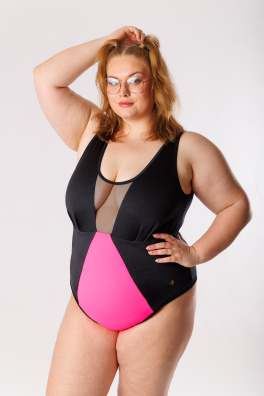 GoldBee Jednodílné Plavky Siluet Brazilky Neon Pink (Barva Neon Pink, Velikost 3XL)