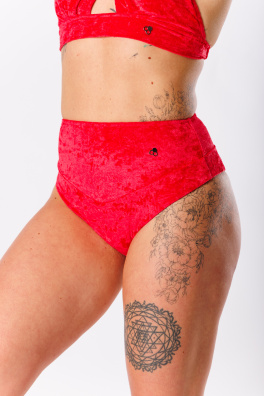 GoldBee Sametové Plavky Brazilky S Vysokým Pasem Red (Barva Red, Velikost 3XL)