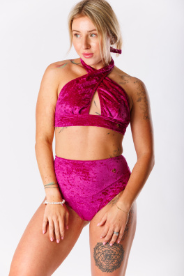 GoldBee Sametové Plavky Cross Vrchní Díl Fuchsia (Barva Fuchsia, Velikost L)