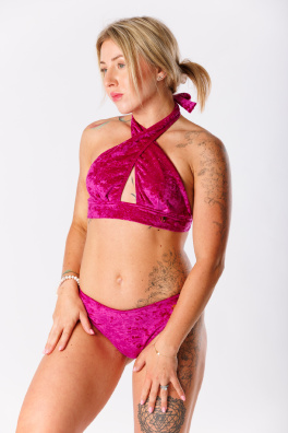 GoldBee Sametové Plavky Brazilky Fuchsia (Barva Fuchsia, Velikost L)