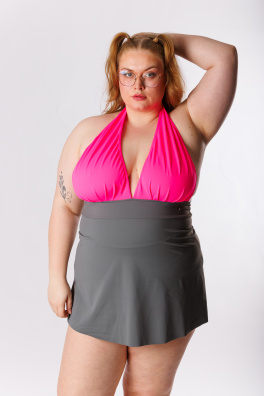 GoldBee Plavkové Šaty Pink and Grey (Barva Pink And Grey, Velikost 3XL)