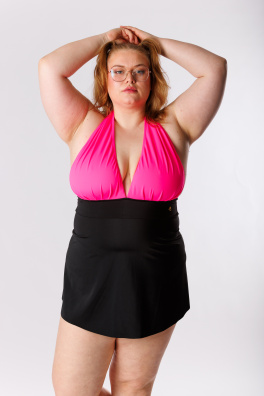 GoldBee Plavkové Šaty Black and Pink (Barva Black, Velikost 3XL)