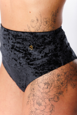 GoldBee Sametové Plavky Brazilky S Vysokým Pasem Black (Barva Black, Velikost 4XL)