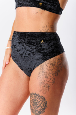 GoldBee Sametové Plavky Brazilky S Vysokým Pasem Black (Barva Black, Velikost 4XL)