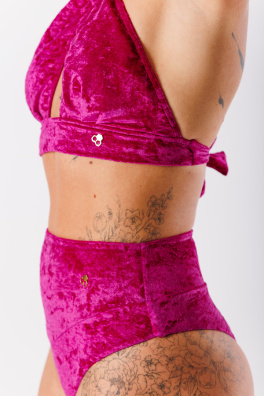 GoldBee Sametové Plavky Brazilky S Vysokým Pasem Fuchsia (Barva Fuchsia, Velikost 3XL)