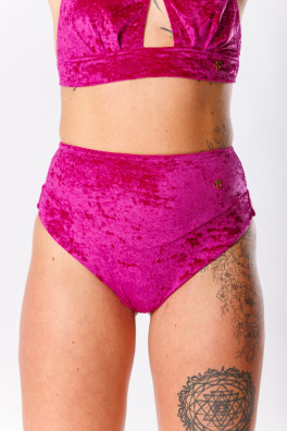 GoldBee Sametové Plavky Brazilky S Vysokým Pasem Fuchsia (Barva Fuchsia, Velikost 3XL)