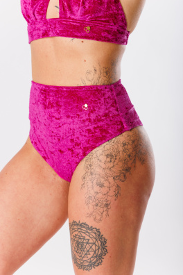 GoldBee Sametové Plavky Brazilky S Vysokým Pasem Fuchsia (Barva Fuchsia, Velikost 3XL)